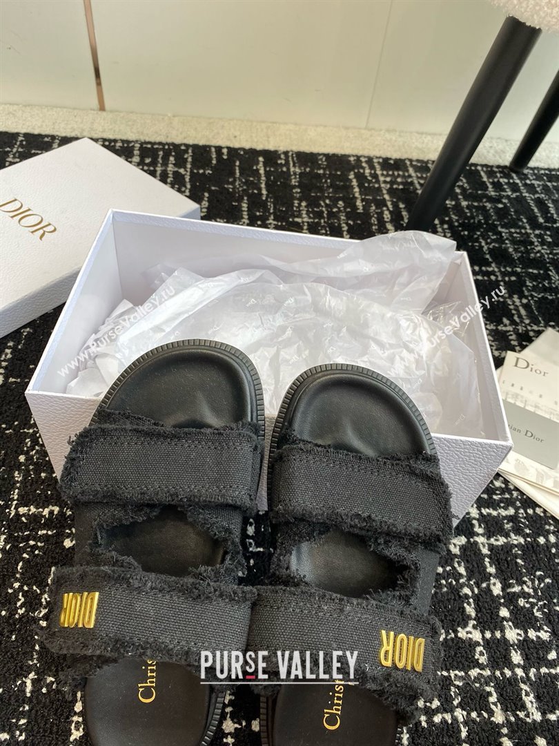 Dior Dioract Slides in Black Fringed Cotton Canvas 2024 (modeng-240425-17)