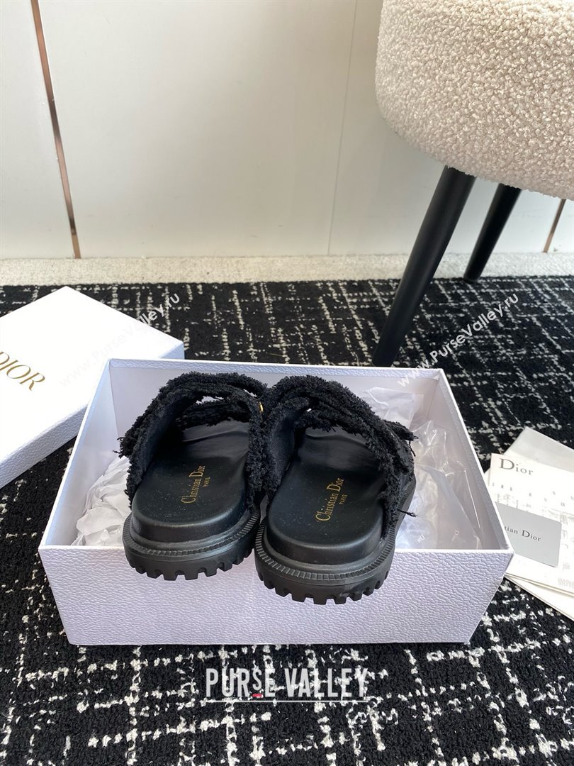 Dior Dioract Slides in Black Fringed Cotton Canvas 2024 (modeng-240425-17)