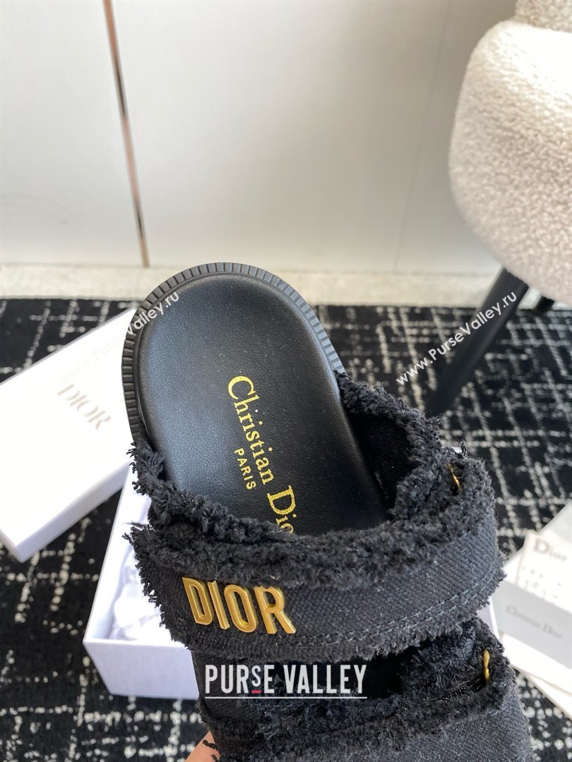 Dior Dioract Slides in Black Fringed Cotton Canvas 2024 (modeng-240425-17)