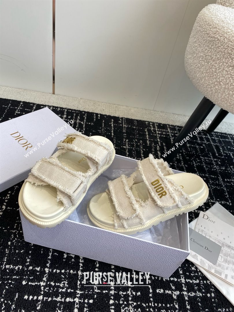 Dior Dioract Slides in ecru Fringed Cotton Canvas 2024 (modeng-240425-23)