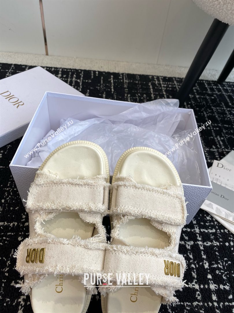 Dior Dioract Slides in ecru Fringed Cotton Canvas 2024 (modeng-240425-23)