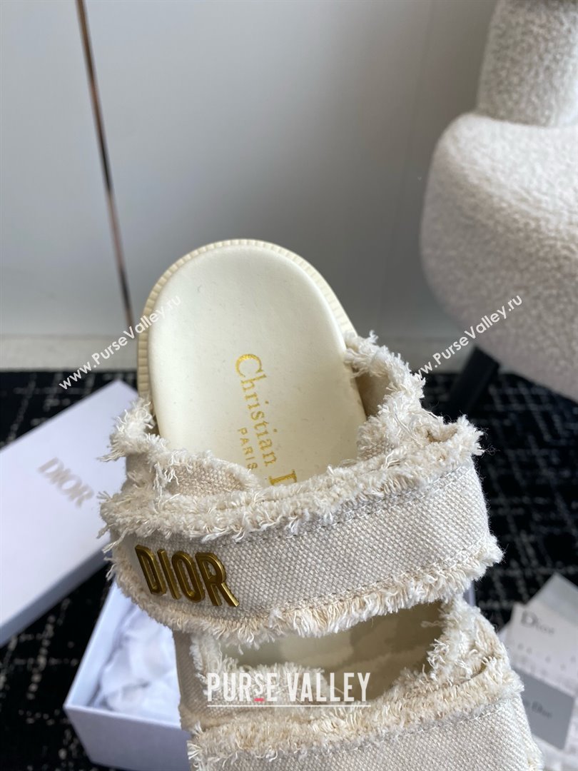 Dior Dioract Slides in ecru Fringed Cotton Canvas 2024 (modeng-240425-23)