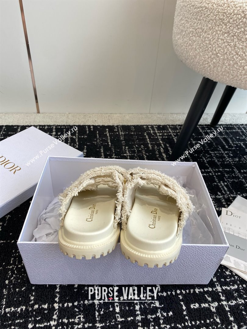 Dior Dioract Slides in ecru Fringed Cotton Canvas 2024 (modeng-240425-23)