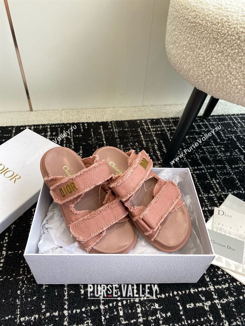 Dior Dioract Slides in pink Fringed Cotton Canvas 2024 (modeng-240425-22)