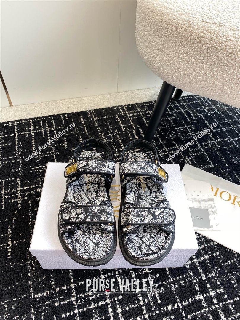 Dior Dioract Sandal in black and Navy Blue Technical Fabric with Plan de Paris Print 2024 (modeng-240425-21)