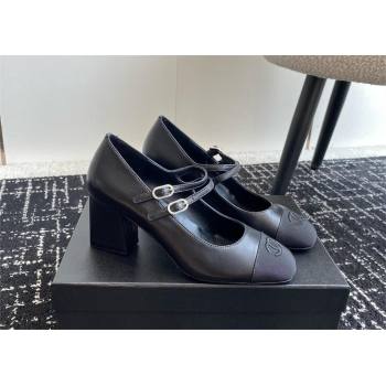 Chanel heel 6.5cm Lambskin Grosgrain Mary Janes G45697 black 2024 (kaola-240425-06)
