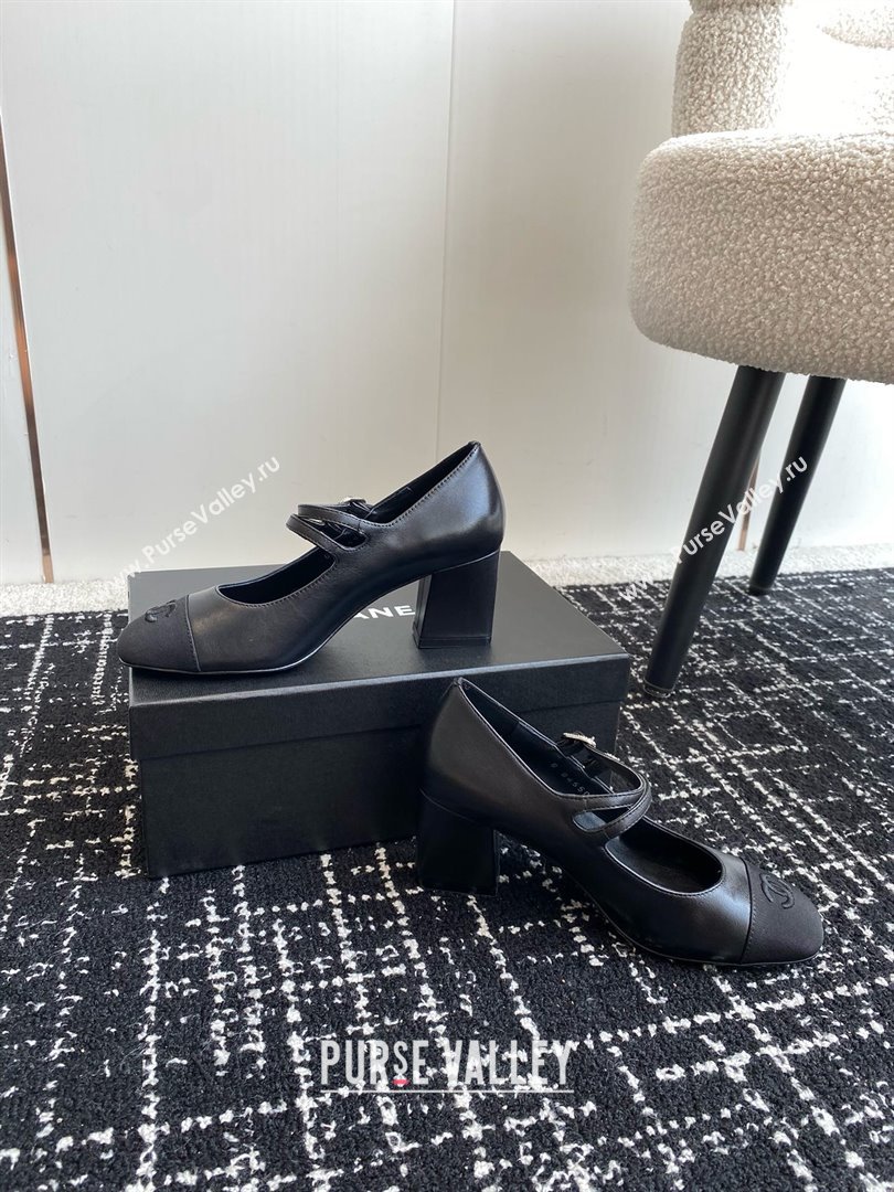 Chanel heel 6.5cm Lambskin Grosgrain Mary Janes G45697 black 2024 (kaola-240425-06)