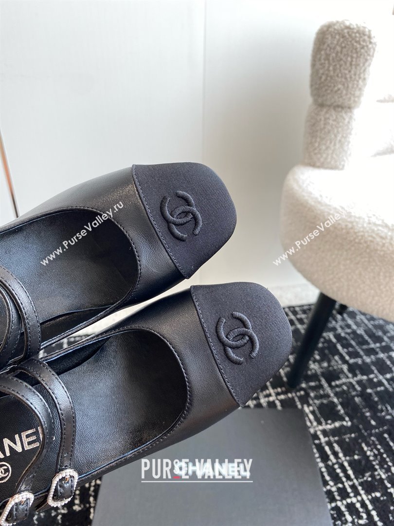 Chanel heel 6.5cm Lambskin Grosgrain Mary Janes G45697 black 2024 (kaola-240425-06)