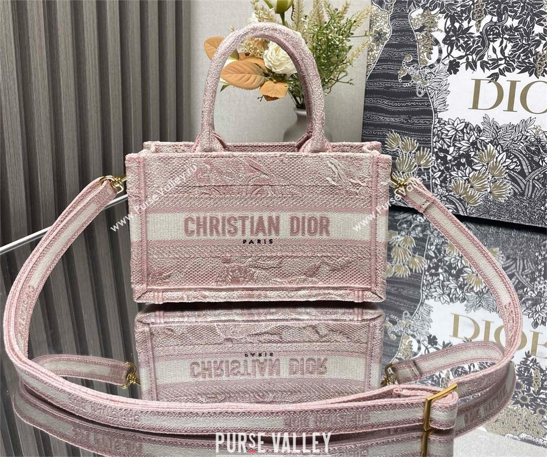 Dior Mini Dior Book Tote Bag with Strap in pink Toile de Jouy Reverse Embroidery 2024 (xxg-240401-07)