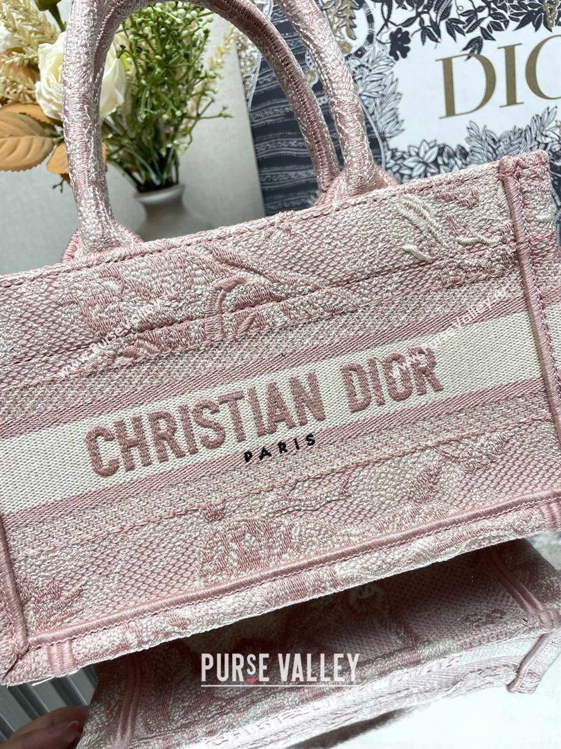 Dior Mini Dior Book Tote Bag with Strap in pink Toile de Jouy Reverse Embroidery 2024 (xxg-240401-07)