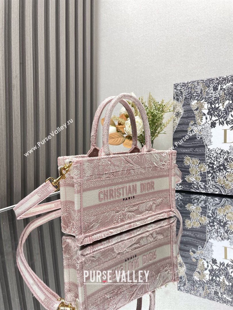 Dior Mini Dior Book Tote Bag with Strap in pink Toile de Jouy Reverse Embroidery 2024 (xxg-240401-07)