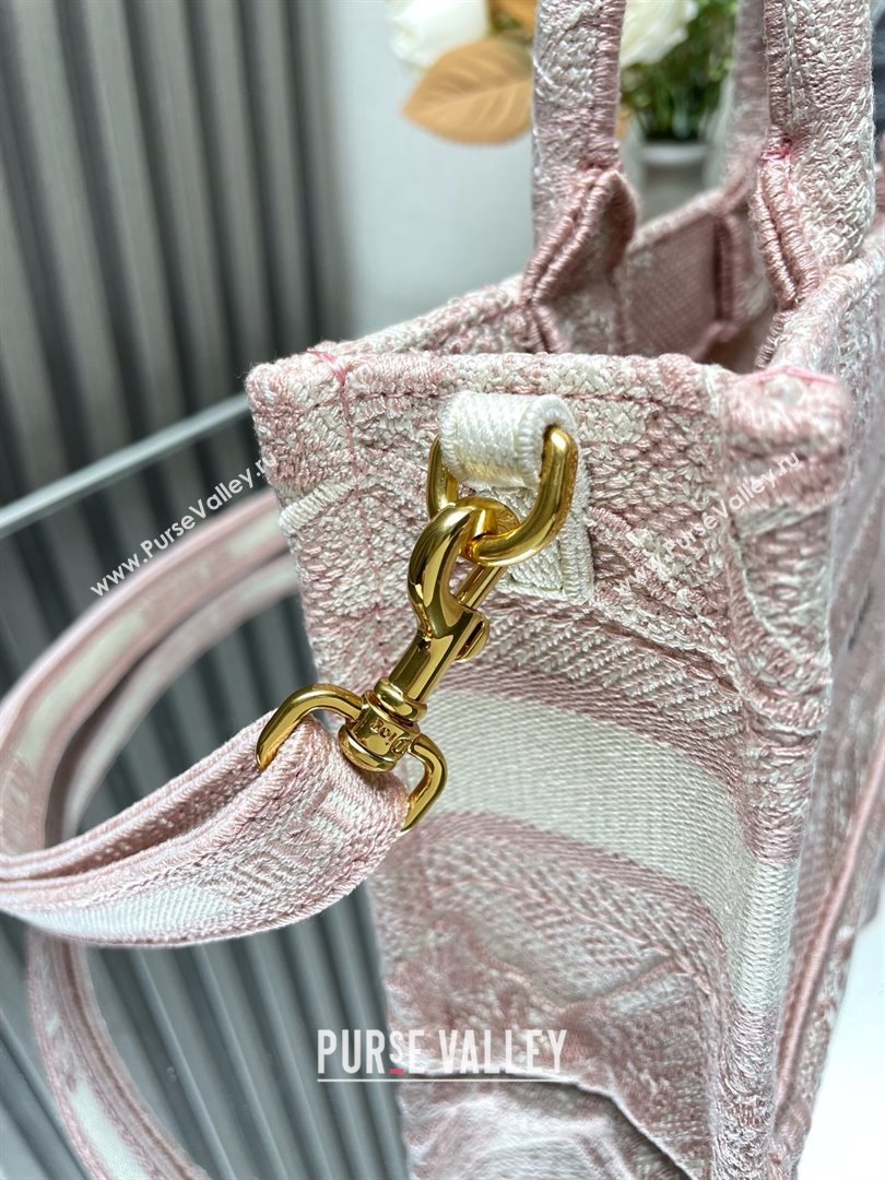 Dior Mini Dior Book Tote Bag with Strap in pink Toile de Jouy Reverse Embroidery 2024 (xxg-240401-07)