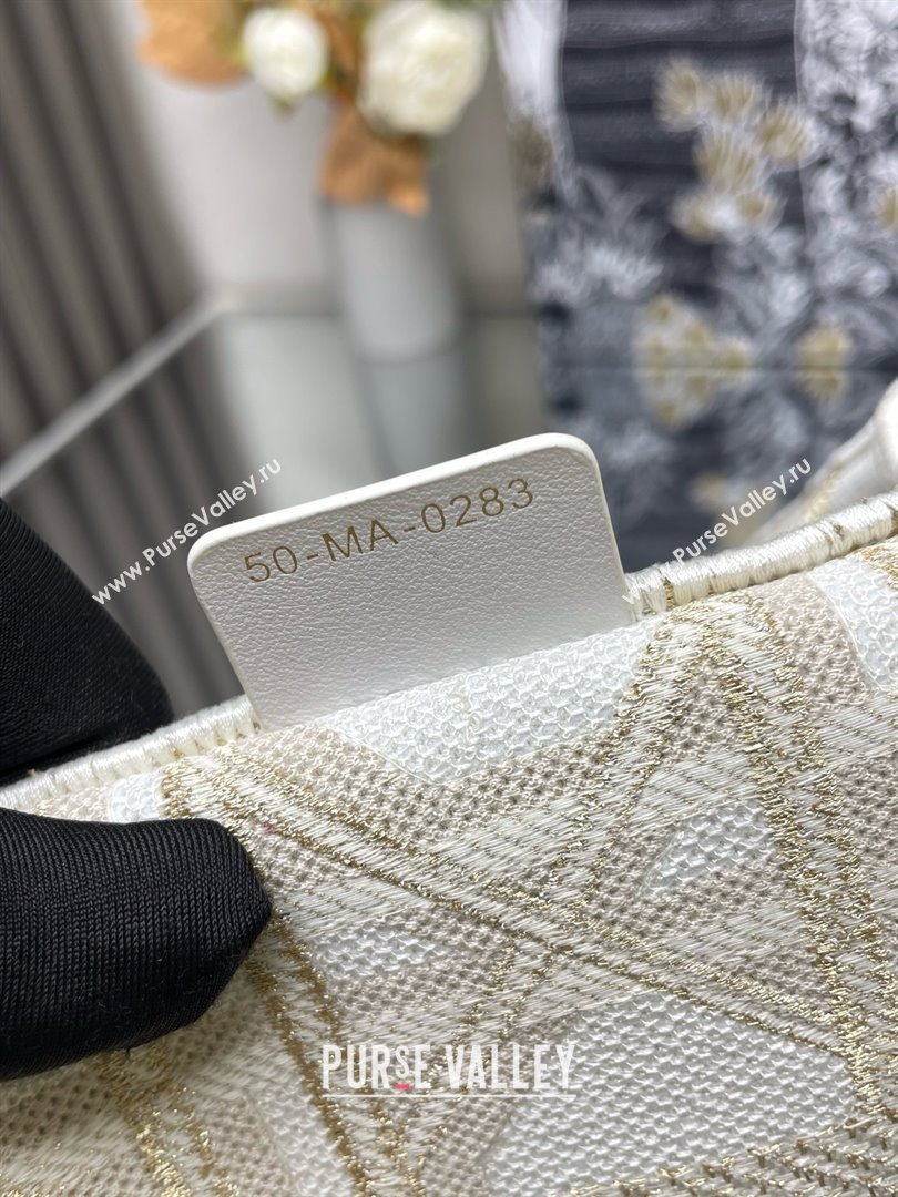 Dior Medium Book Tote Bag in White and Gold-Tone Macrocannage Embroidery 2024 (xxg-240329-09)