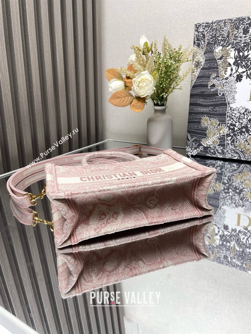 Dior Mini Dior Book Tote Bag with Strap in pink Toile de Jouy Reverse Embroidery 2024 (xxg-240401-07)