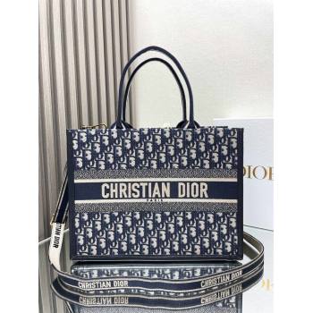 Dior medium Book Tote Bag in Blue Dior Oblique Embroidery and Calfskin with strap 2024 (xxg-240401-12)