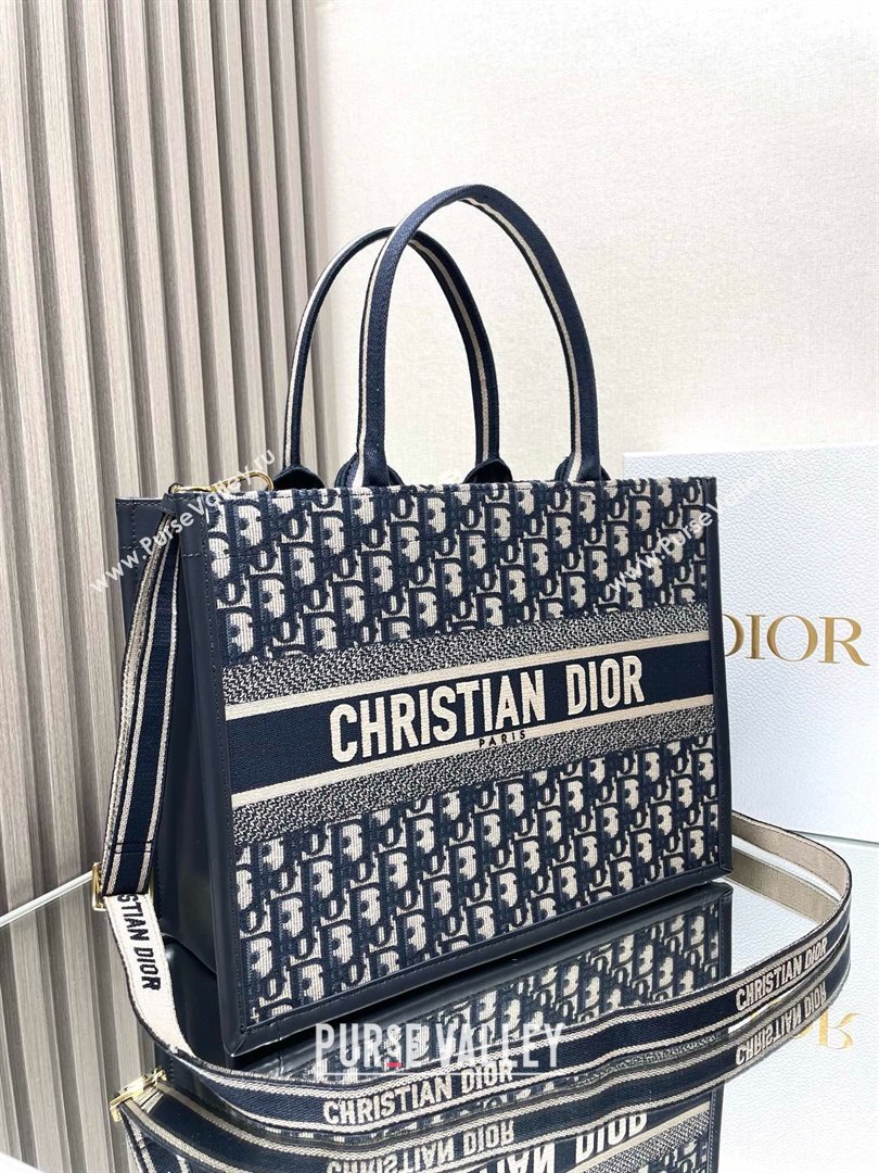 Dior medium Book Tote Bag in Blue Dior Oblique Embroidery and Calfskin with strap 2024 (xxg-240401-12)