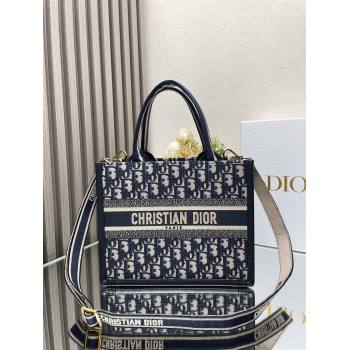 Dior small Book Tote Bag in Blue Dior Oblique Embroidery and Calfskin with strap 2024 (xxg-240401-11)