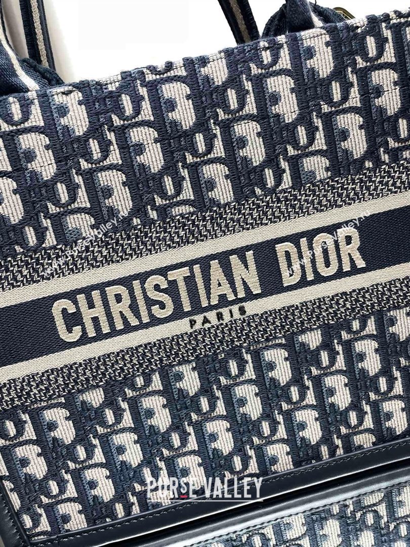 Dior small Book Tote Bag in Blue Dior Oblique Embroidery and Calfskin with strap 2024 (xxg-240401-11)