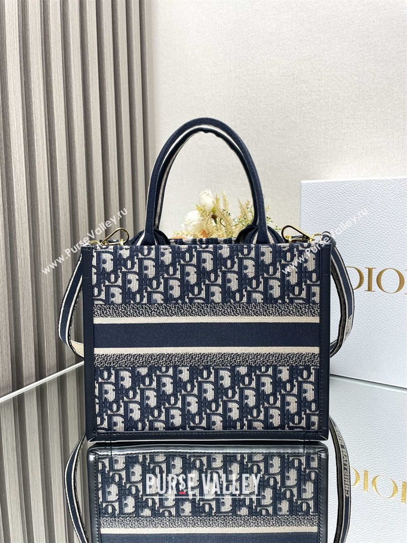 Dior small Book Tote Bag in Blue Dior Oblique Embroidery and Calfskin with strap 2024 (xxg-240401-11)