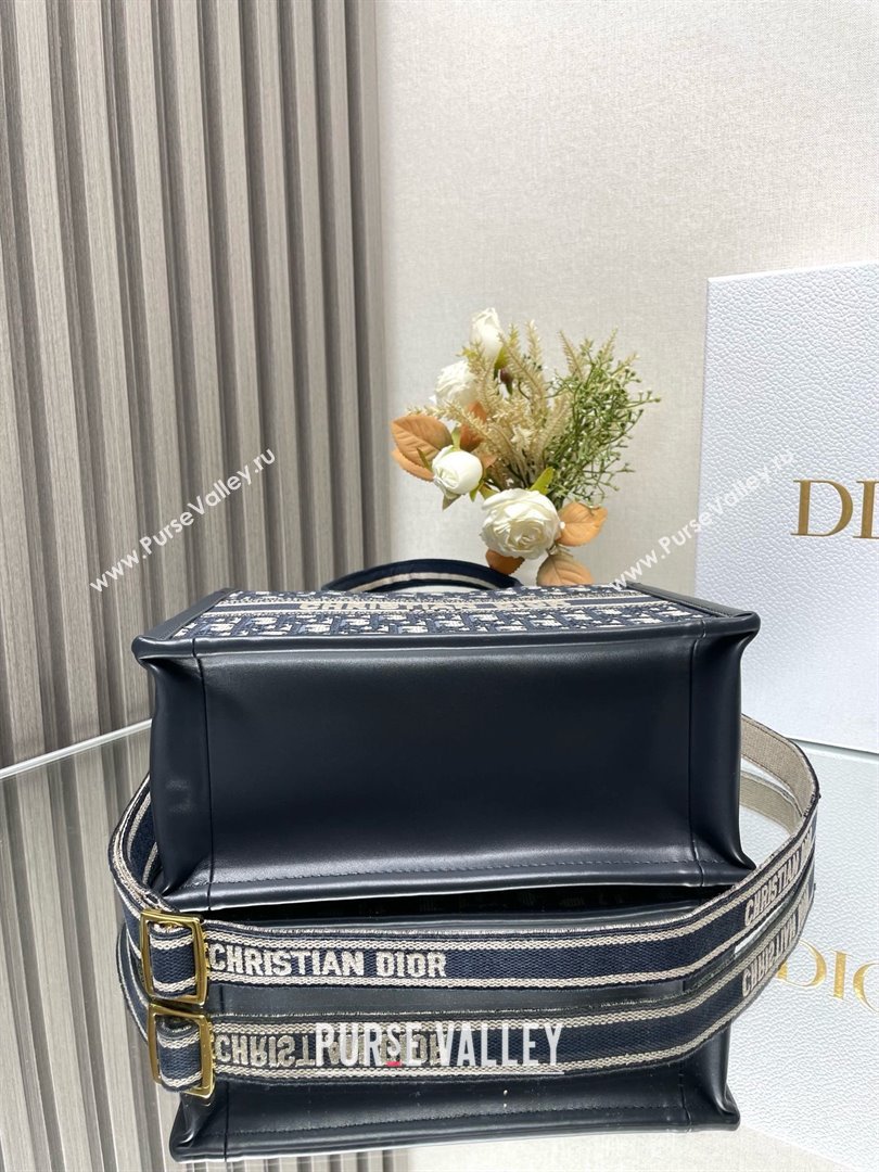 Dior small Book Tote Bag in Blue Dior Oblique Embroidery and Calfskin with strap 2024 (xxg-240401-11)