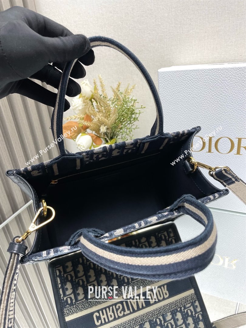 Dior small Book Tote Bag in Blue Dior Oblique Embroidery and Calfskin with strap 2024 (xxg-240401-11)