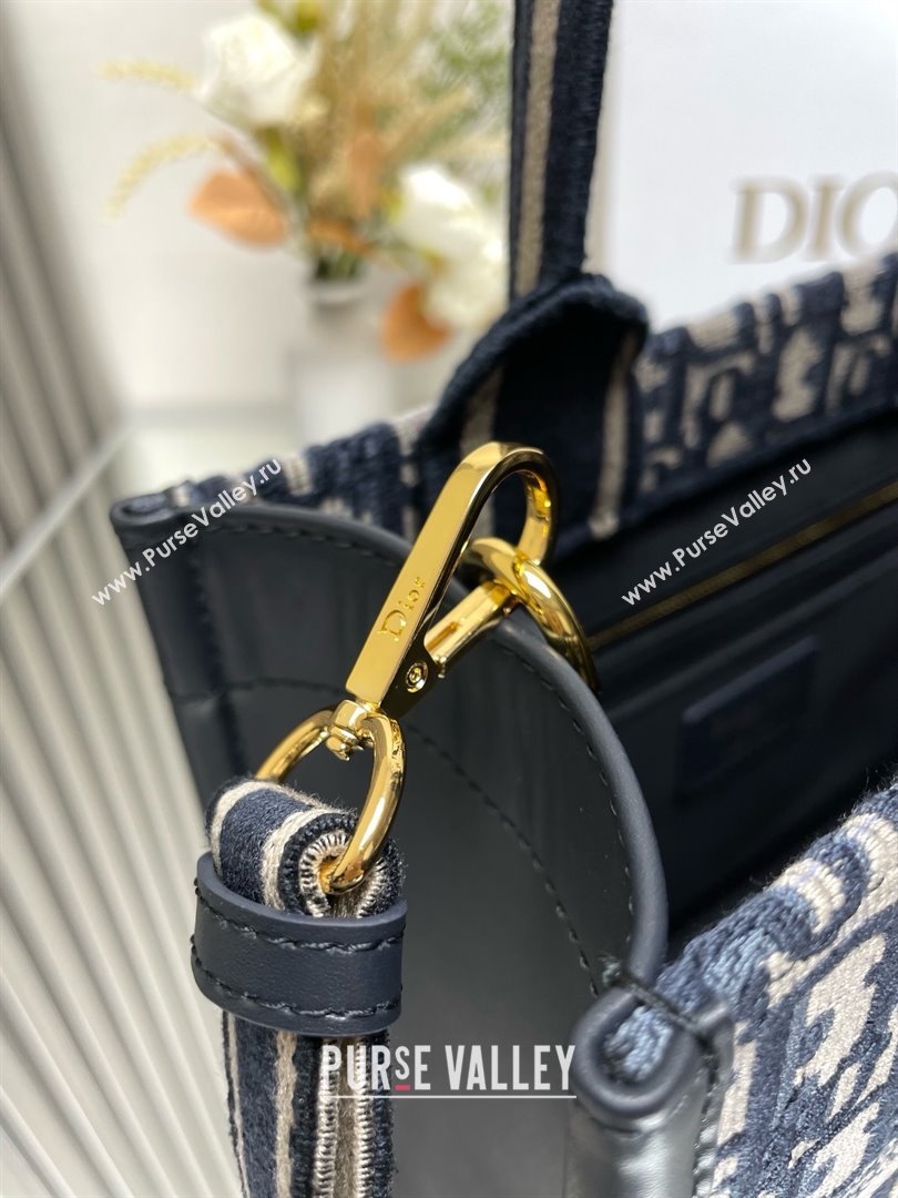 Dior small Book Tote Bag in Blue Dior Oblique Embroidery and Calfskin with strap 2024 (xxg-240401-11)
