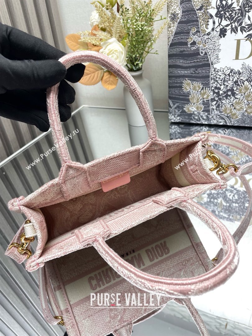 Dior Mini Dior Book Tote Bag with Strap in pink Toile de Jouy Reverse Embroidery 2024 (xxg-240401-07)