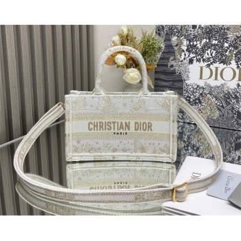 Dior Mini Dior Book Tote Bag with Strap in Gold-Tone and White Butterfly Zodiac Embroidery 2024 (xxg-240401-10)