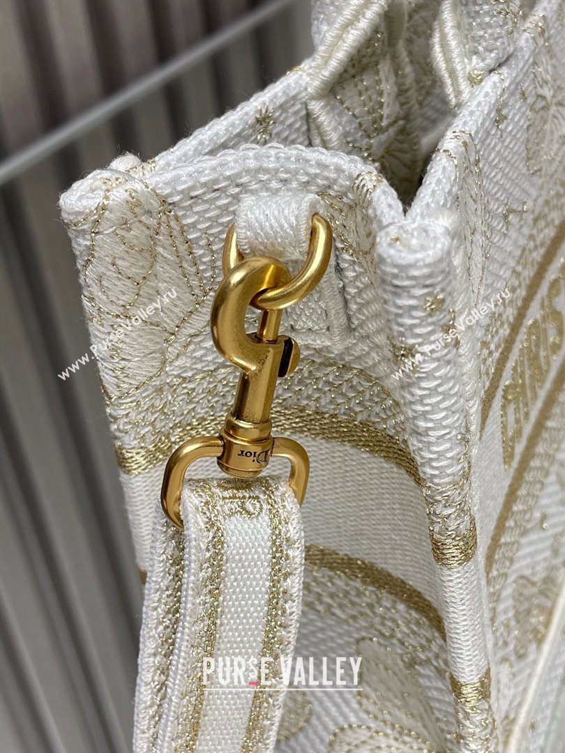 Dior Mini Dior Book Tote Bag with Strap in Gold-Tone and White Butterfly Zodiac Embroidery 2024 (xxg-240401-10)
