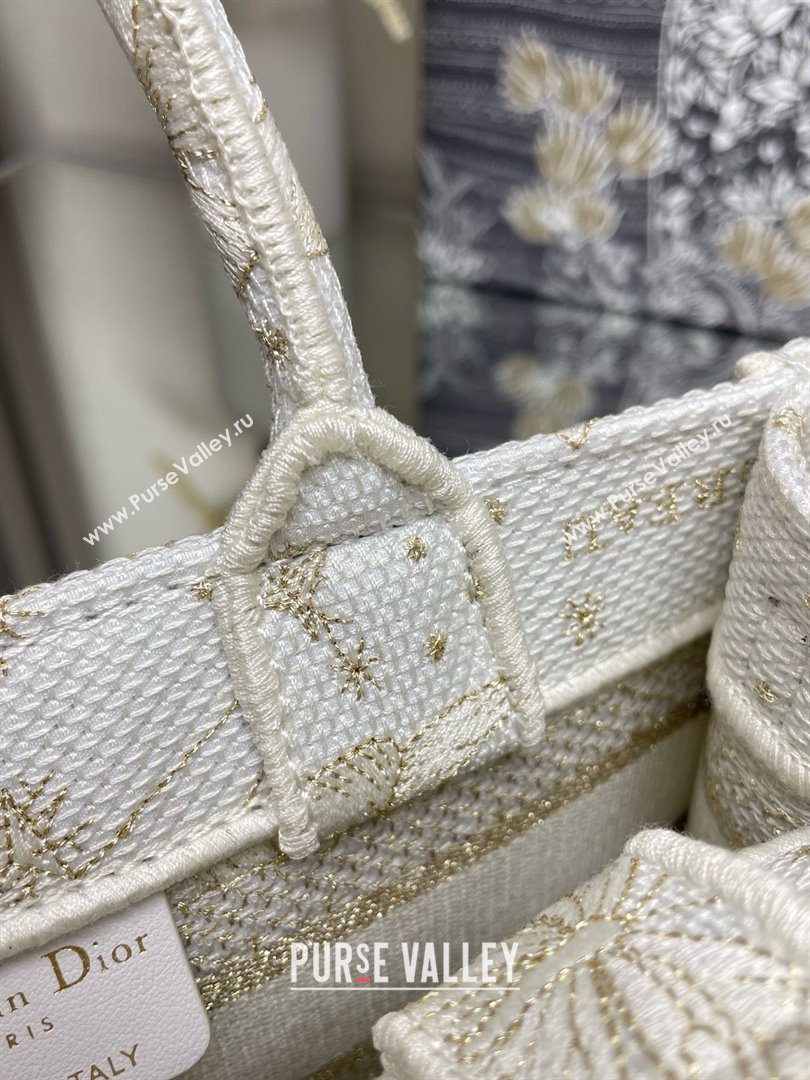 Dior Mini Dior Book Tote Bag with Strap in Gold-Tone and White Butterfly Zodiac Embroidery 2024 (xxg-240401-10)