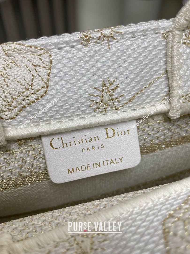 Dior Mini Dior Book Tote Bag with Strap in Gold-Tone and White Butterfly Zodiac Embroidery 2024 (xxg-240401-10)