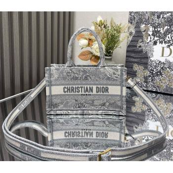 Dior Mini Dior Book Tote Bag with Strap in Gray Toile de Jouy Reverse Embroidery 2024 (xxg-240401-06)