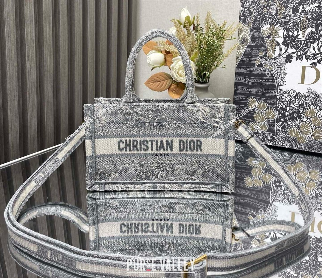 Dior Mini Dior Book Tote Bag with Strap in Gray Toile de Jouy Reverse Embroidery 2024 (xxg-240401-06)