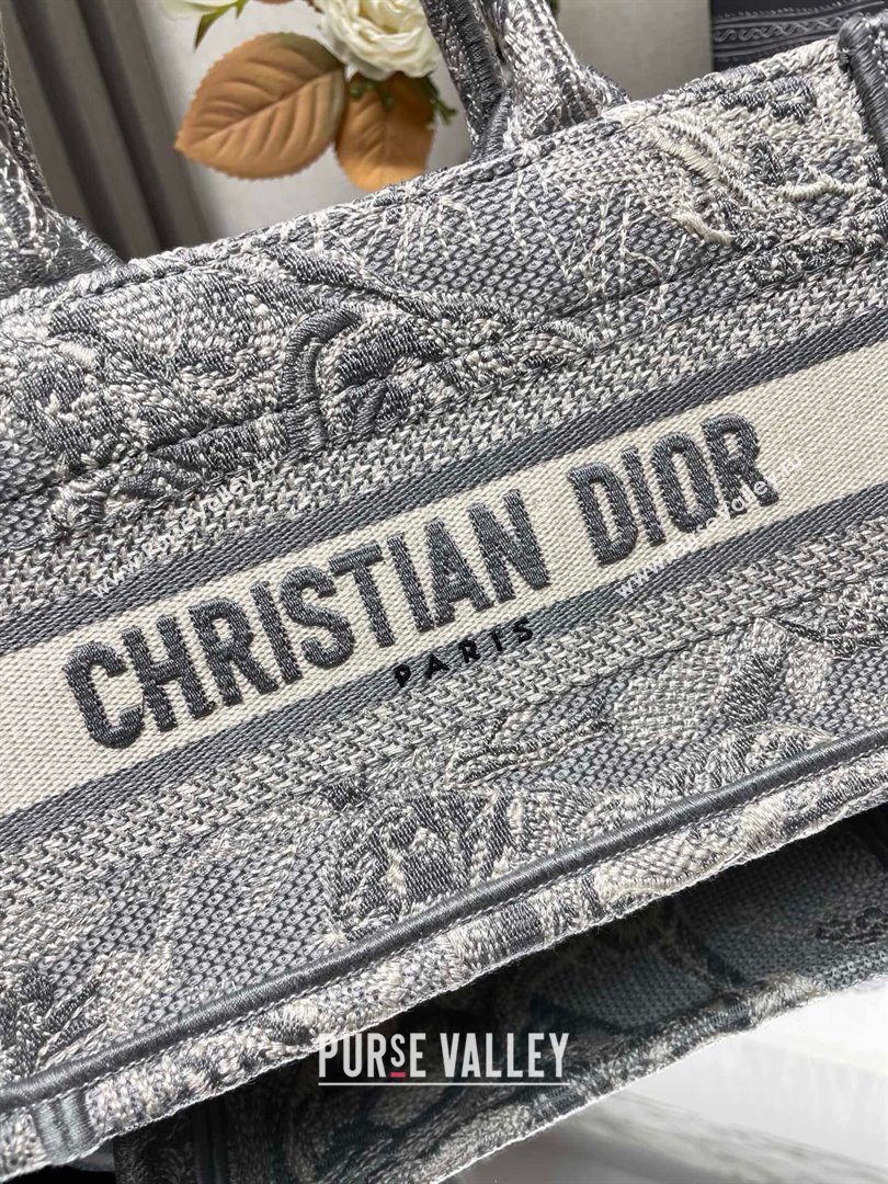 Dior Mini Dior Book Tote Bag with Strap in Gray Toile de Jouy Reverse Embroidery 2024 (xxg-240401-06)