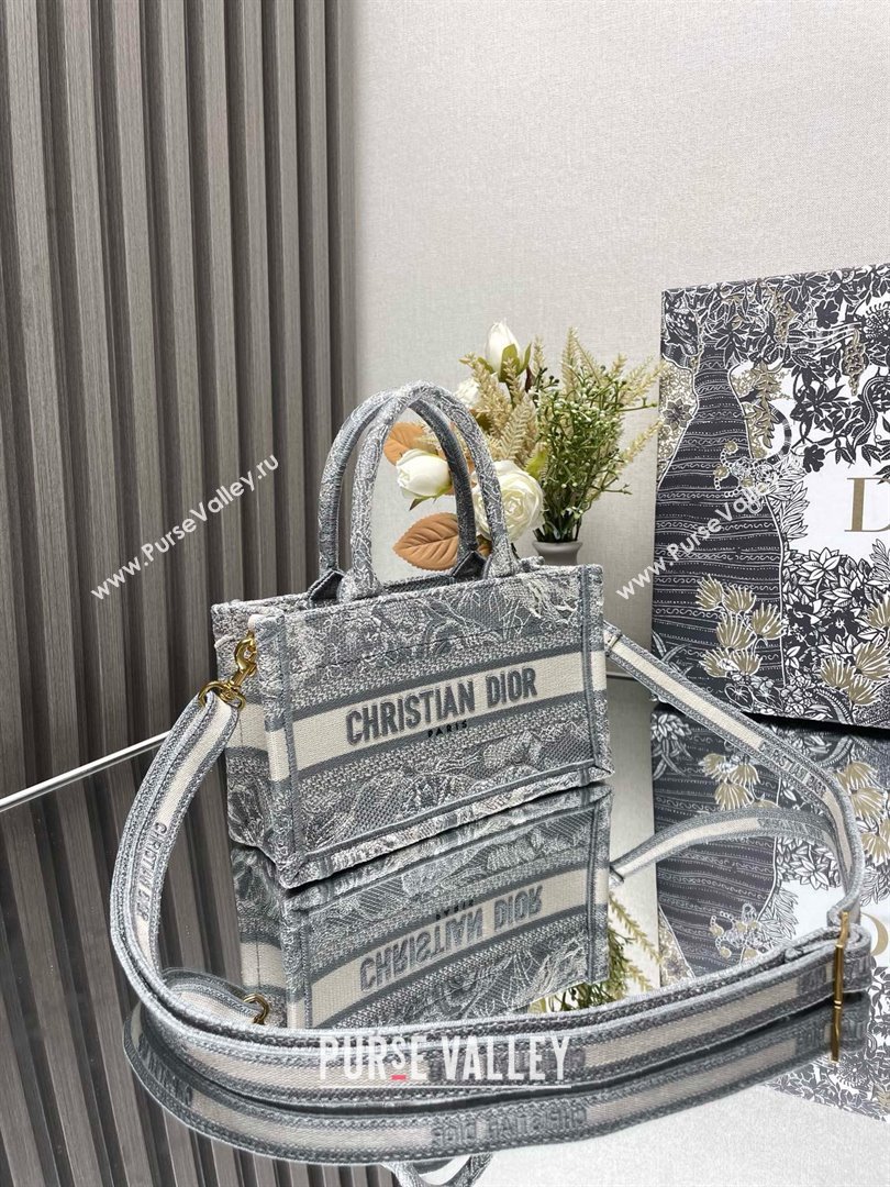 Dior Mini Dior Book Tote Bag with Strap in Gray Toile de Jouy Reverse Embroidery 2024 (xxg-240401-06)