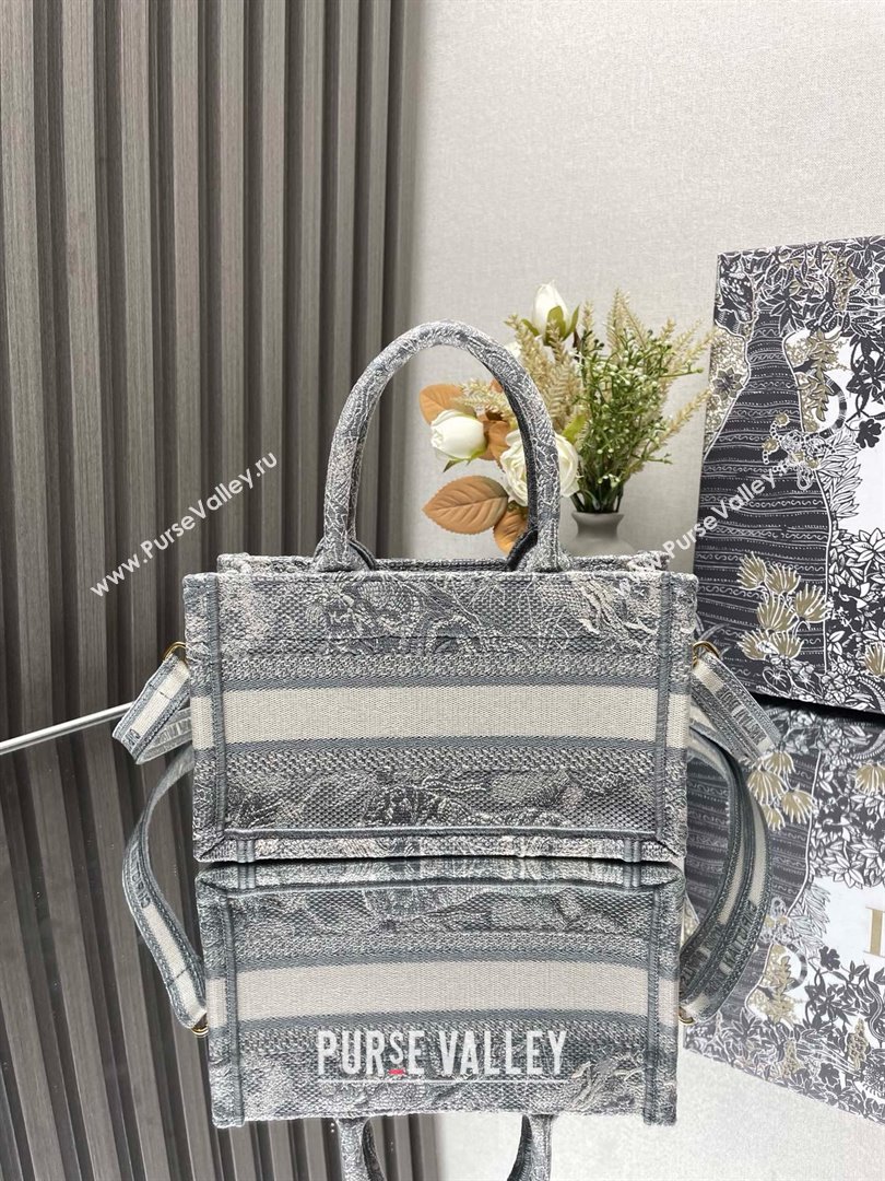 Dior Mini Dior Book Tote Bag with Strap in Gray Toile de Jouy Reverse Embroidery 2024 (xxg-240401-06)