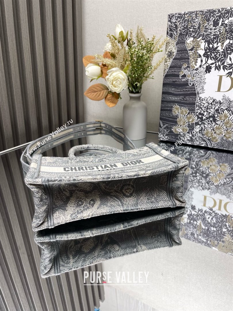 Dior Mini Dior Book Tote Bag with Strap in Gray Toile de Jouy Reverse Embroidery 2024 (xxg-240401-06)