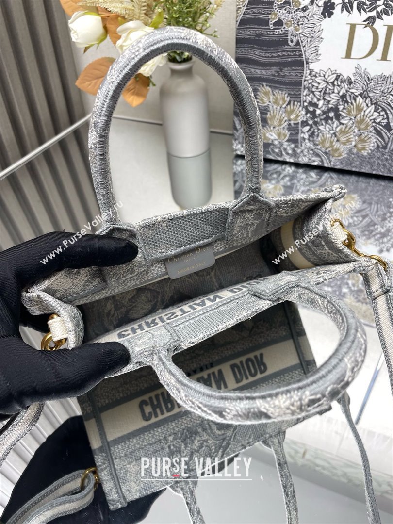 Dior Mini Dior Book Tote Bag with Strap in Gray Toile de Jouy Reverse Embroidery 2024 (xxg-240401-06)