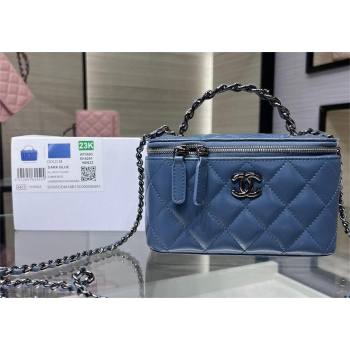chanel Shiny Crumpled Calfskin, Strass & Ruthenium-Finish Metal Clutch with Chain AP3593 blue 2023 (jiyuan-231115-02)