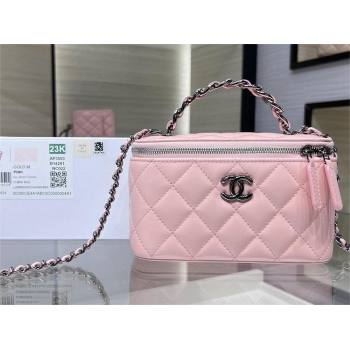 chanel Shiny Crumpled Calfskin, Strass & Ruthenium-Finish Metal Clutch with Chain AP3593 pink 2023 (jiyuan-231115-03)