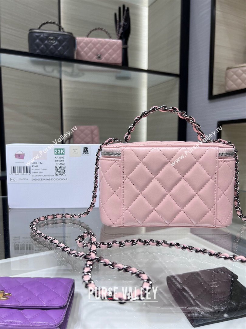 chanel Shiny Crumpled Calfskin, Strass & Ruthenium-Finish Metal Clutch with Chain AP3593 pink 2023 (jiyuan-231115-03)