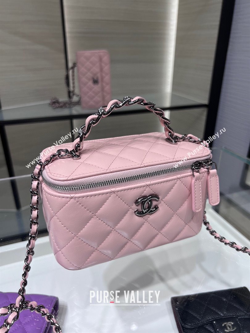 chanel Shiny Crumpled Calfskin, Strass & Ruthenium-Finish Metal Clutch with Chain AP3593 pink 2023 (jiyuan-231115-03)