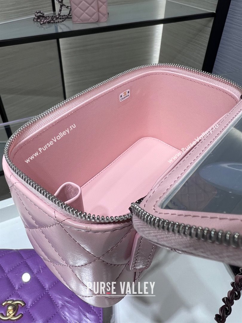chanel Shiny Crumpled Calfskin, Strass & Ruthenium-Finish Metal Clutch with Chain AP3593 pink 2023 (jiyuan-231115-03)