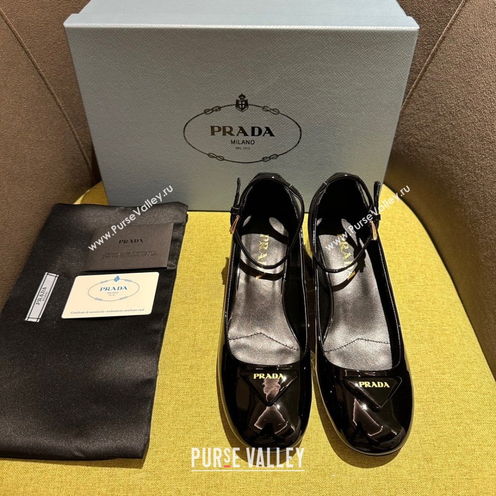 Prada Heel 4cm Patent leather pumps 1I352N black Spring 2024 (kaola-231227-01)