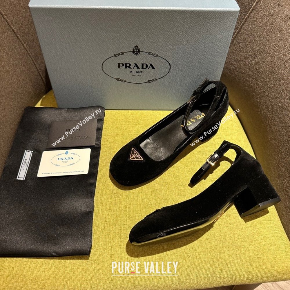 Prada Heel 4cm velvet pumps 1I358N black Spring 2024 (kaola-231227-04)