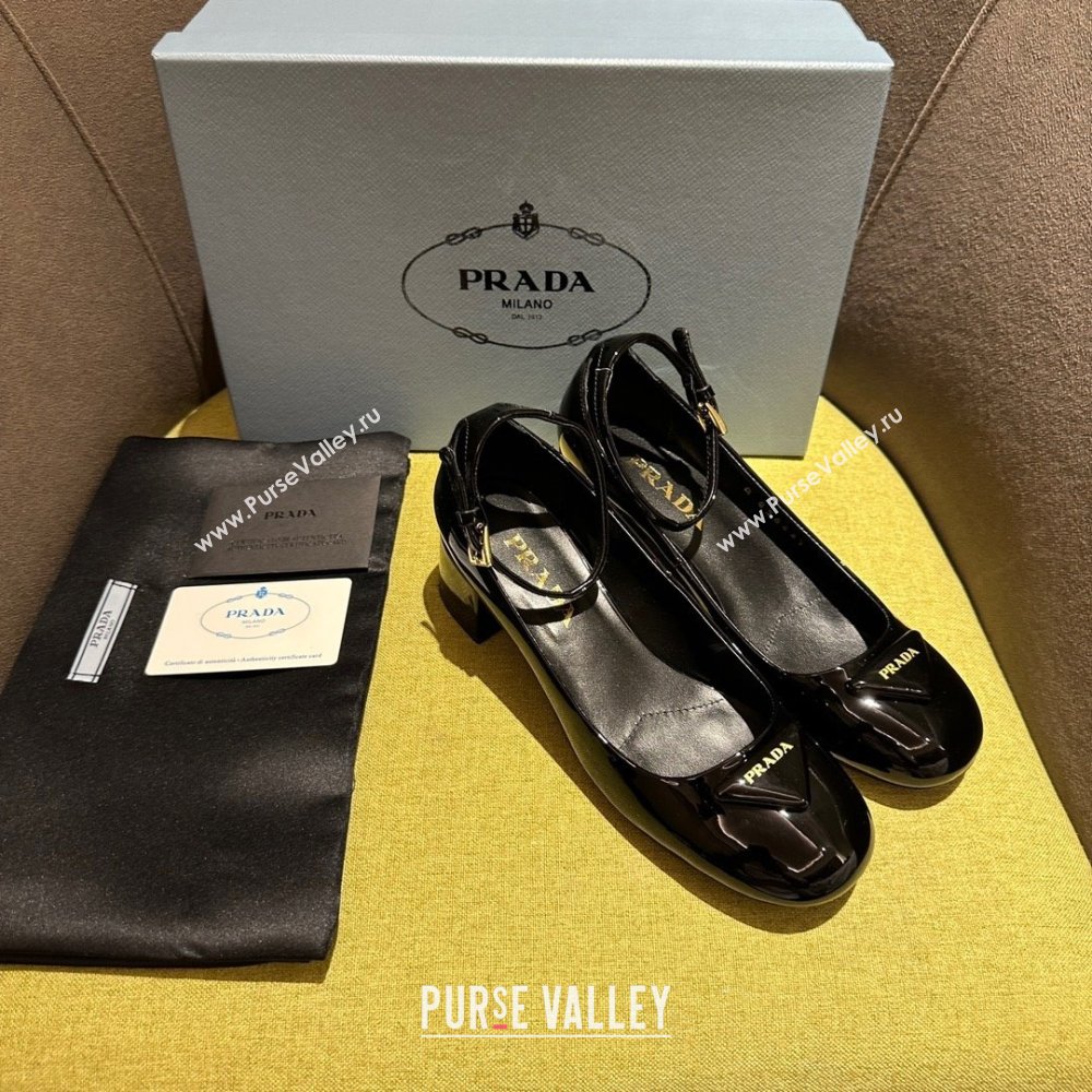 Prada Heel 4cm Patent leather pumps 1I352N black Spring 2024 (kaola-231227-01)