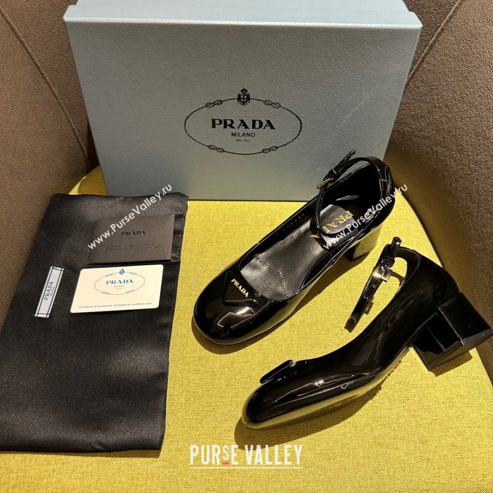 Prada Heel 4cm Patent leather pumps 1I352N black Spring 2024 (kaola-231227-01)