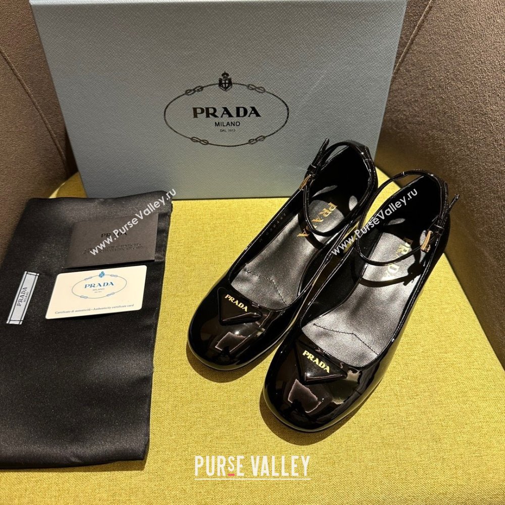 Prada Heel 4cm Patent leather pumps 1I352N black Spring 2024 (kaola-231227-01)
