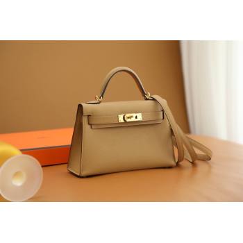 Hermes Mini Kelly II Handbag in original epsom leather chai with gold hardware(handmade) (ayan-231115-14)