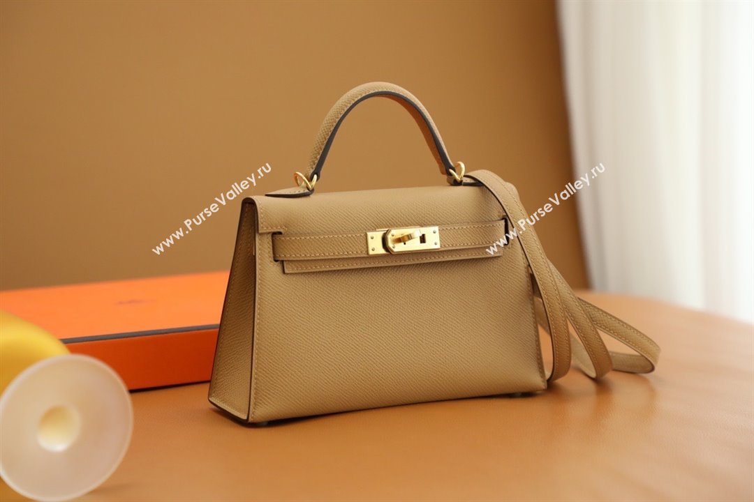 Hermes Mini Kelly II Handbag in original epsom leather chai with gold hardware(handmade) (ayan-231115-14)